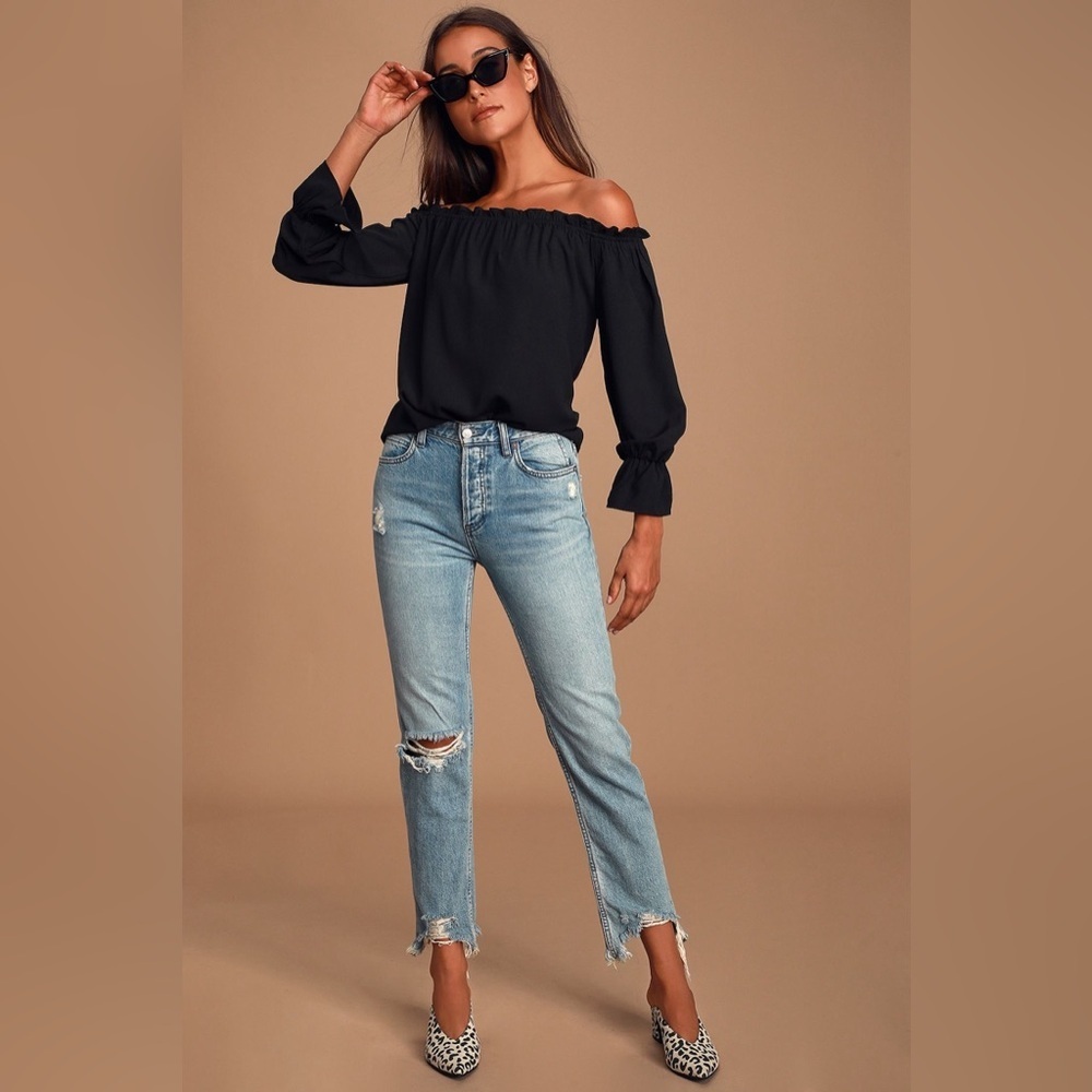 🖤 Lulus All in Good Fun Black Off-the-Shoulder Top - Sz Medium - Picture 3 of 11